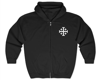 Our Lady of Guadalupe Jerusalem Cross Full Zip Hoodie, Catholic