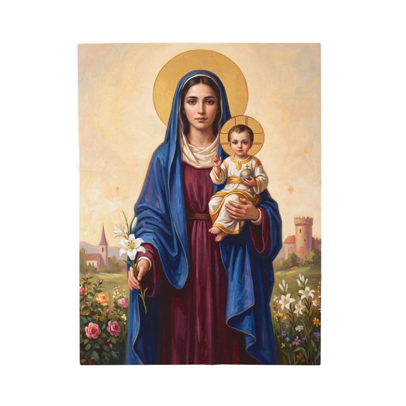 Our Lady of Hungary Blanket, Soft Velveteen Throw, Marian Devotional Gift image 1