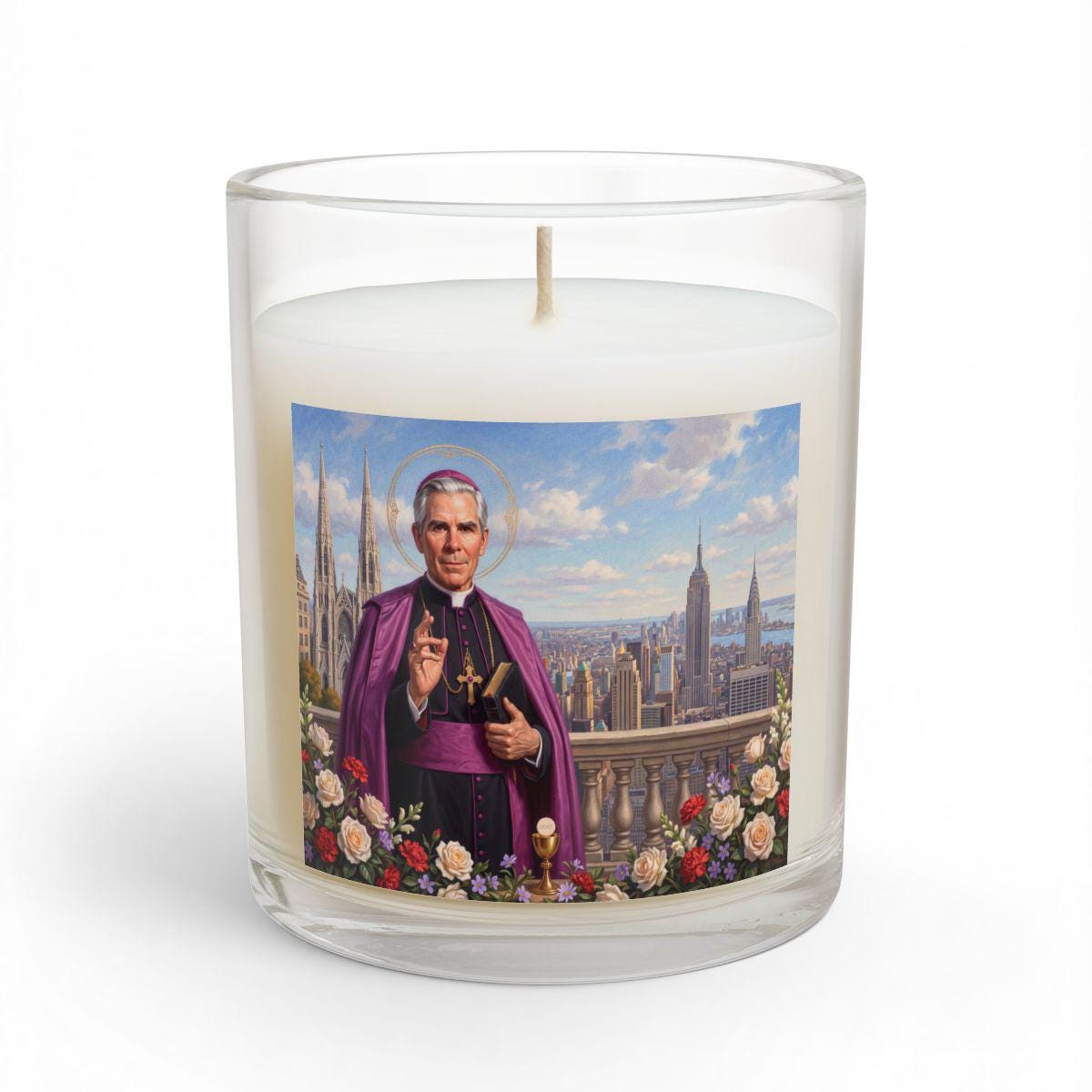 Fulton Sheen Glass Candle, Catholic Home Altar Gift, Blessed Fulton Sheen Prayer Space Decor