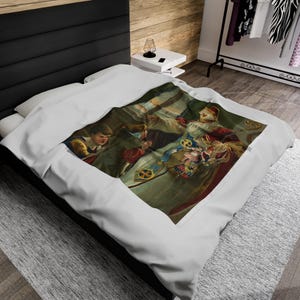 St. Nicholas Santa Claus Catholic Blanket, Vintage Holy Card Christmas Gift, Plush Throw for Catholic Home image 6