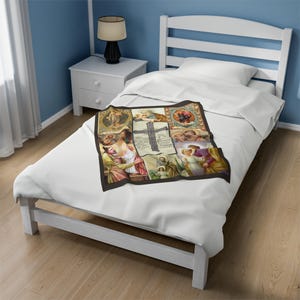 St. Joseph Antique Holy Card Velveteen Plush Blanket | Catholic Devotional Throw image 3