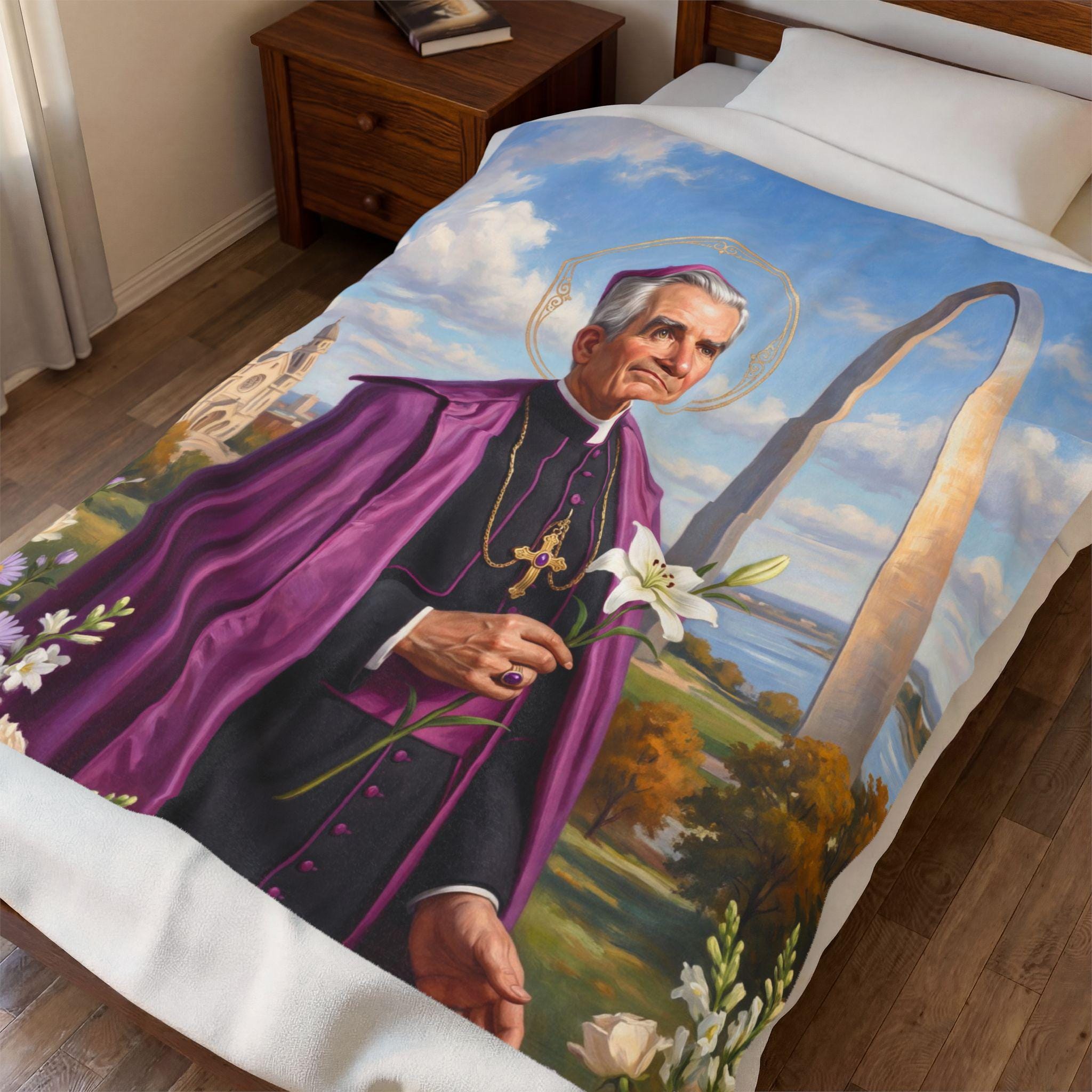Blessed Fulton Sheen Blanket, Catholic Plush Throw, Archbishop Sheen Evangelization Keepsake Gift