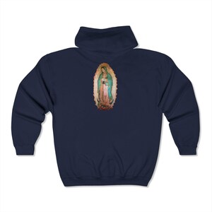 Our Lady of Guadalupe Jerusalem Cross Full Zip Hoodie, Catholic Gift for Him or Her image 8