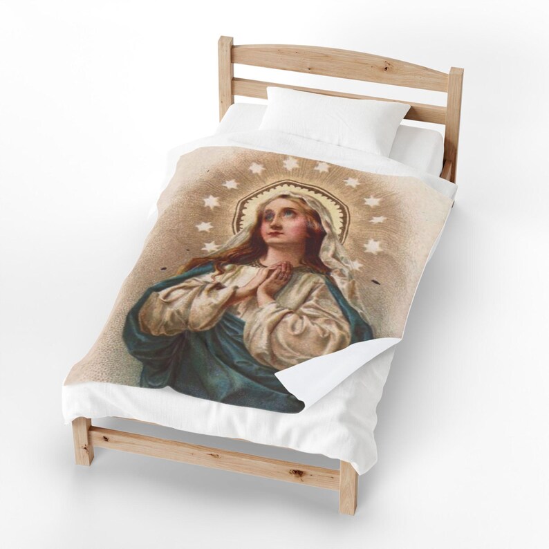 Virgin Mary Velveteen Plush Blanket, Marian Catholic Throw Blanket, Our Lady Devotional Gift for Catholic Home or Prayer Space image 12
