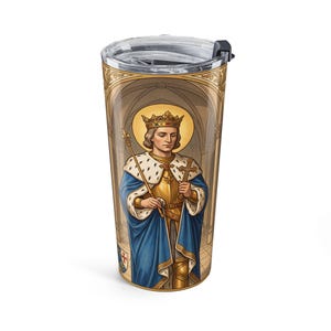 Saint Louis IX Tumbler, 20oz Catholic Coffee Cup, Traditional King of France Devotional Gift image 1