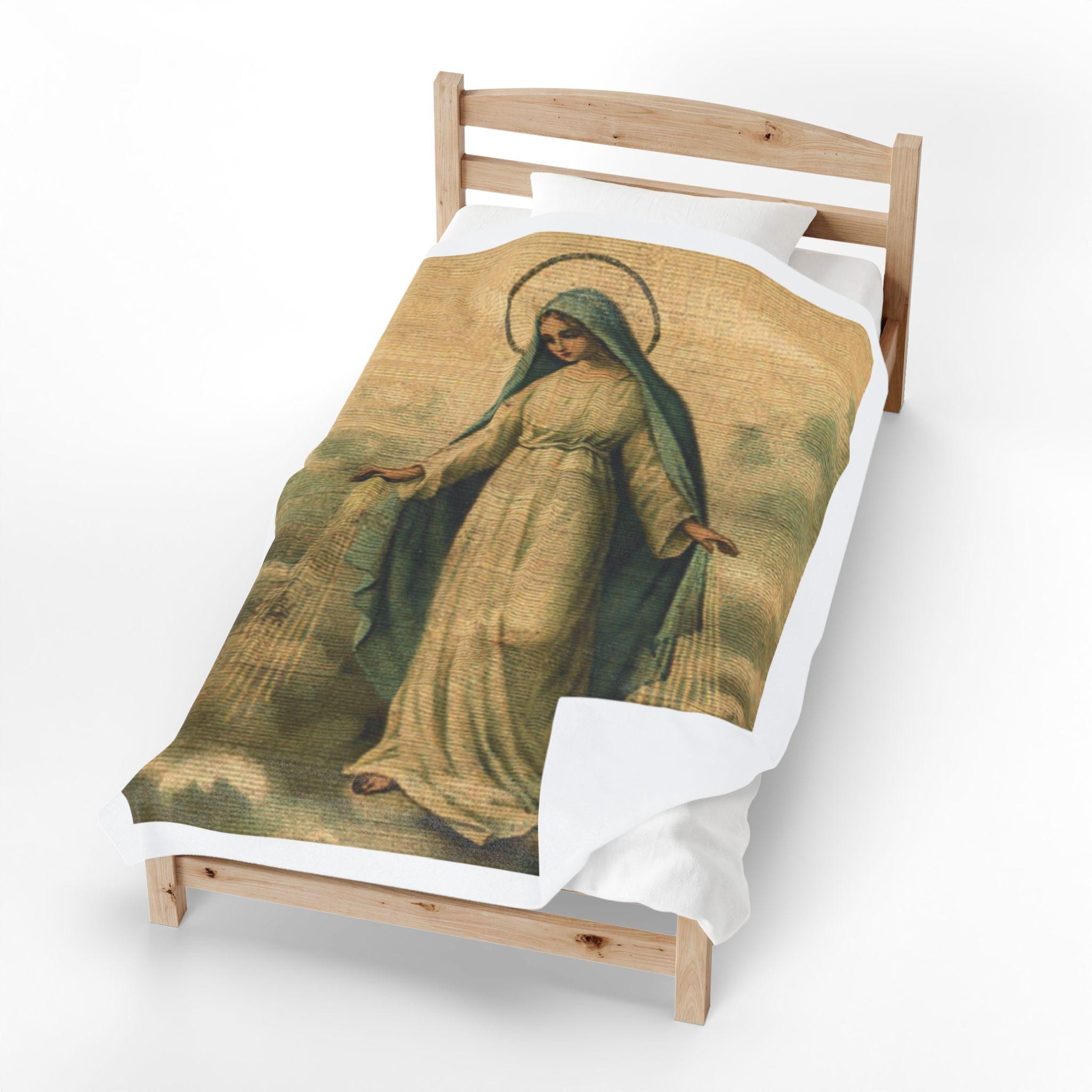 Virgin Mary Velveteen Plush Blanket, Marian Devotional Throw, Catholic Gift for Mom or Prayer Home