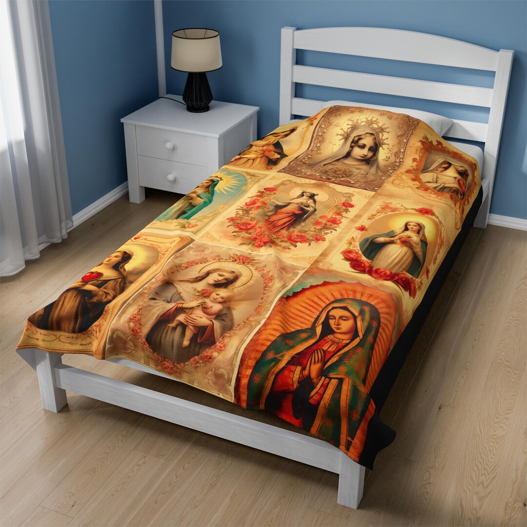 Virgin Mary Blanket Antique Holy Cards Plush Blanket Cozy Mom Gift ...