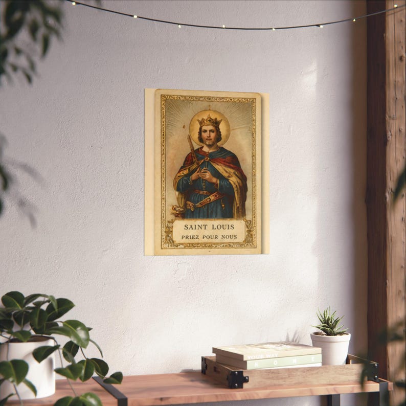 Saint Louis King of France Catholic Art Poster, Vintage Devotional Wall Print, Sacred Art Gift for Catholic Home image 6