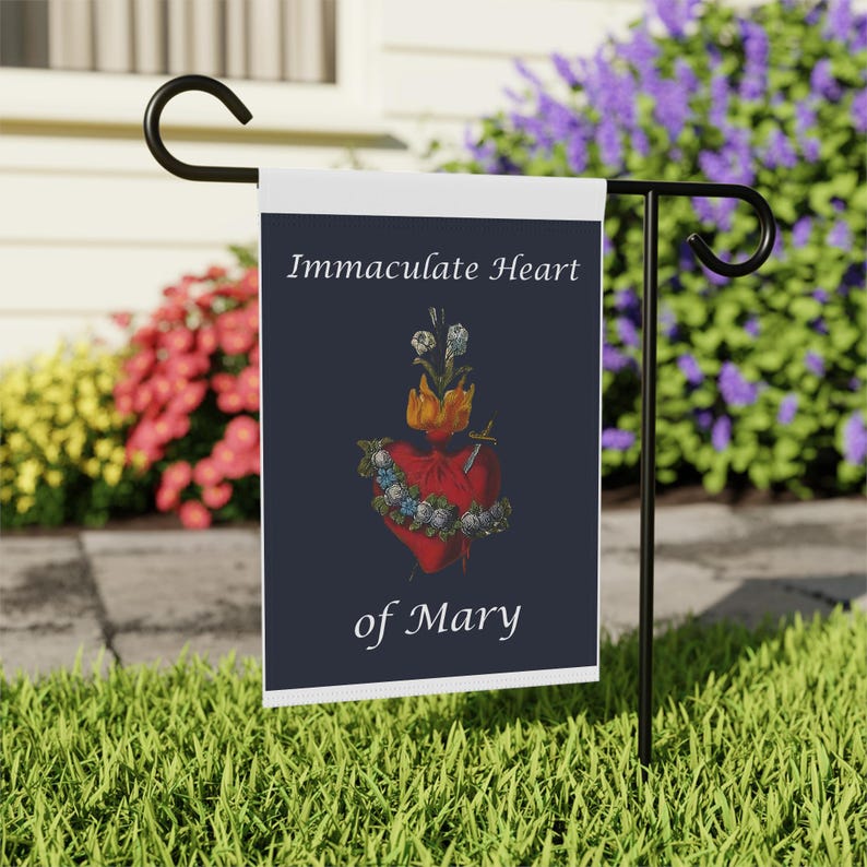 Immaculate Heart of Mary Garden Flag, Catholic Outdoor Banner, Marian Gift for Mom, Prayer Garden or Catholic Home image 10