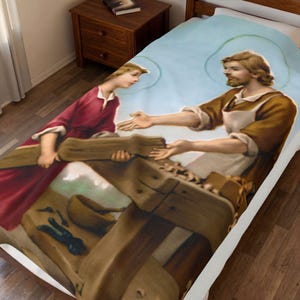 Saint Joseph and Child Jesus Catholic Blanket, Holy Family Devotional Throw, Catholic Dad Gift image 7