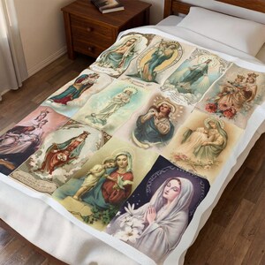 Virgin Mary Holy Card Throw Blanket, Catholic Gift for Mom or Grandma, Marian Devotional Blanket image 3