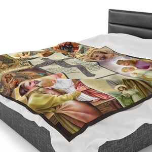 St. Joseph Antique Holy Card Velveteen Plush Blanket | Catholic Devotional Throw image 10
