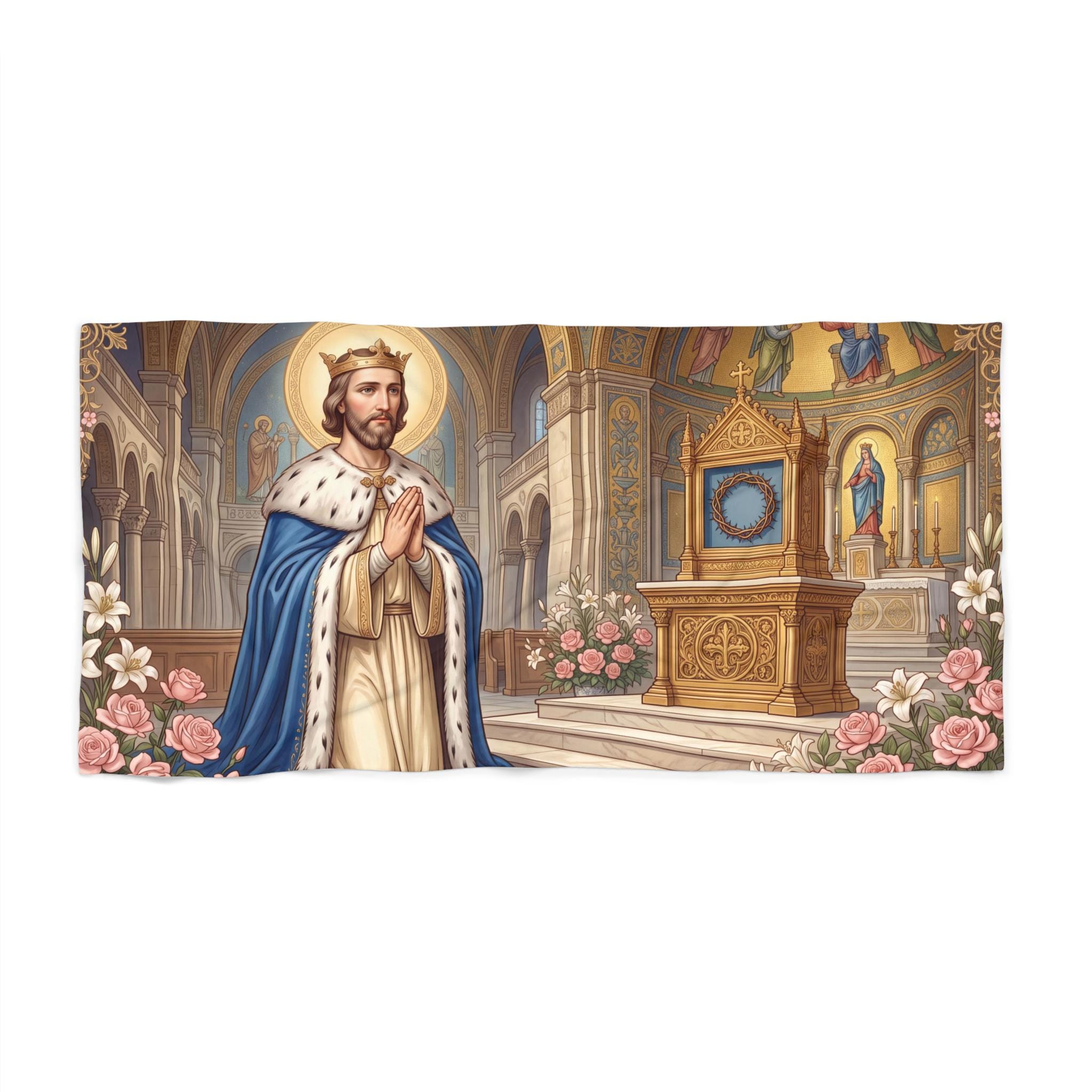 Saint Louis Beach Towel, King Louis IX Catholic Gift, Sacred Art Devotional Towel