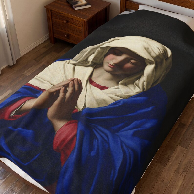 Virgin Mary Prayer Blanket, Catholic Marian Devotional Throw, Our Lady Gift for Mom, Confirmation, Christmas image 9