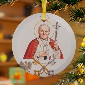 Adorno de cristal de Juan Pablo II, decoración navideña católica, regalo devocional papal imagen 12