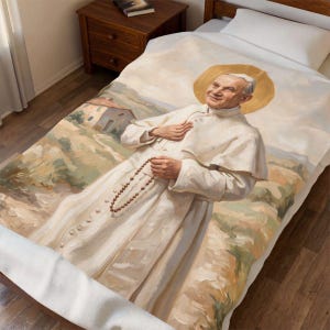 Saint John XXIII Watercolor Painting Velveteen Blanket, Pope Devotional Throw, Catholic Prayer Gift