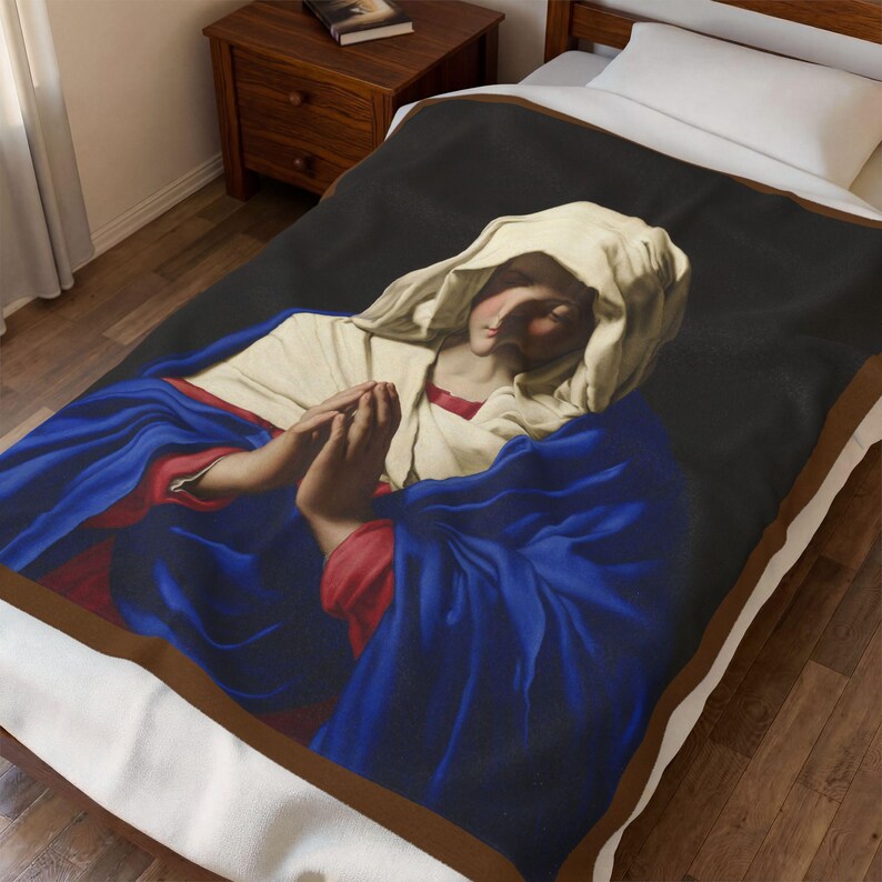 Virgin Mary Prayer Blanket, Catholic Marian Devotional Throw, Our Lady Gift for Mom, Confirmation, Christmas image 6