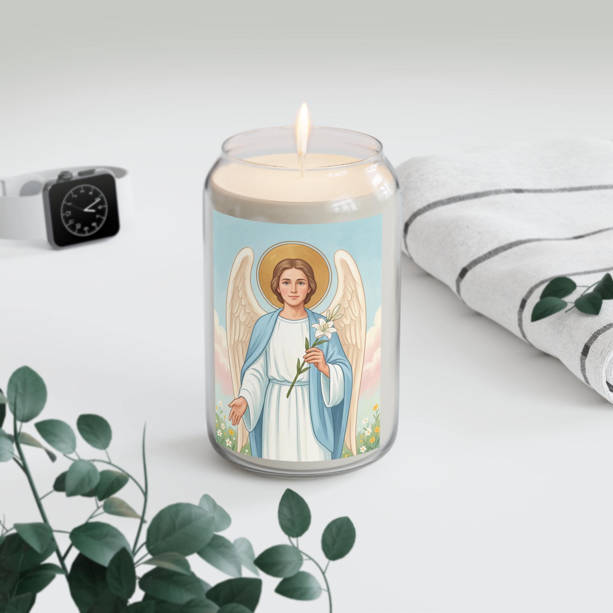 Guardian Angel Candle, Catholic Baptism Gift for Child, Devotional Tall Candle for Home Altar