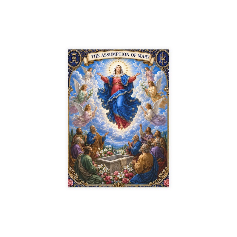 Assumption of Mary Postcards with Envelopes, Set of 30, Marian Feast Day Stationery image 1