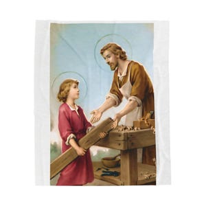 Saint Joseph and Child Jesus Catholic Blanket, Holy Family Devotional Throw, Catholic Dad Gift image 4