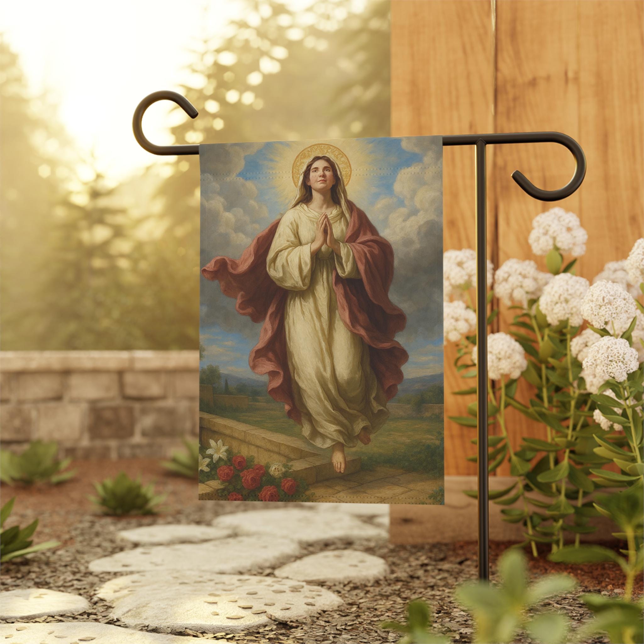Assumption of Mary Garden Flag, Outdoor Catholic Yard Banner, Marian Devotional Gift for Home or Prayer Garden