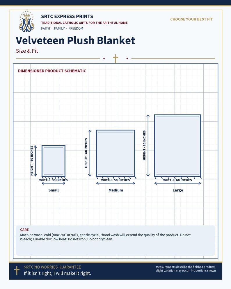 Size and fit chart for the All Saints plush blanket