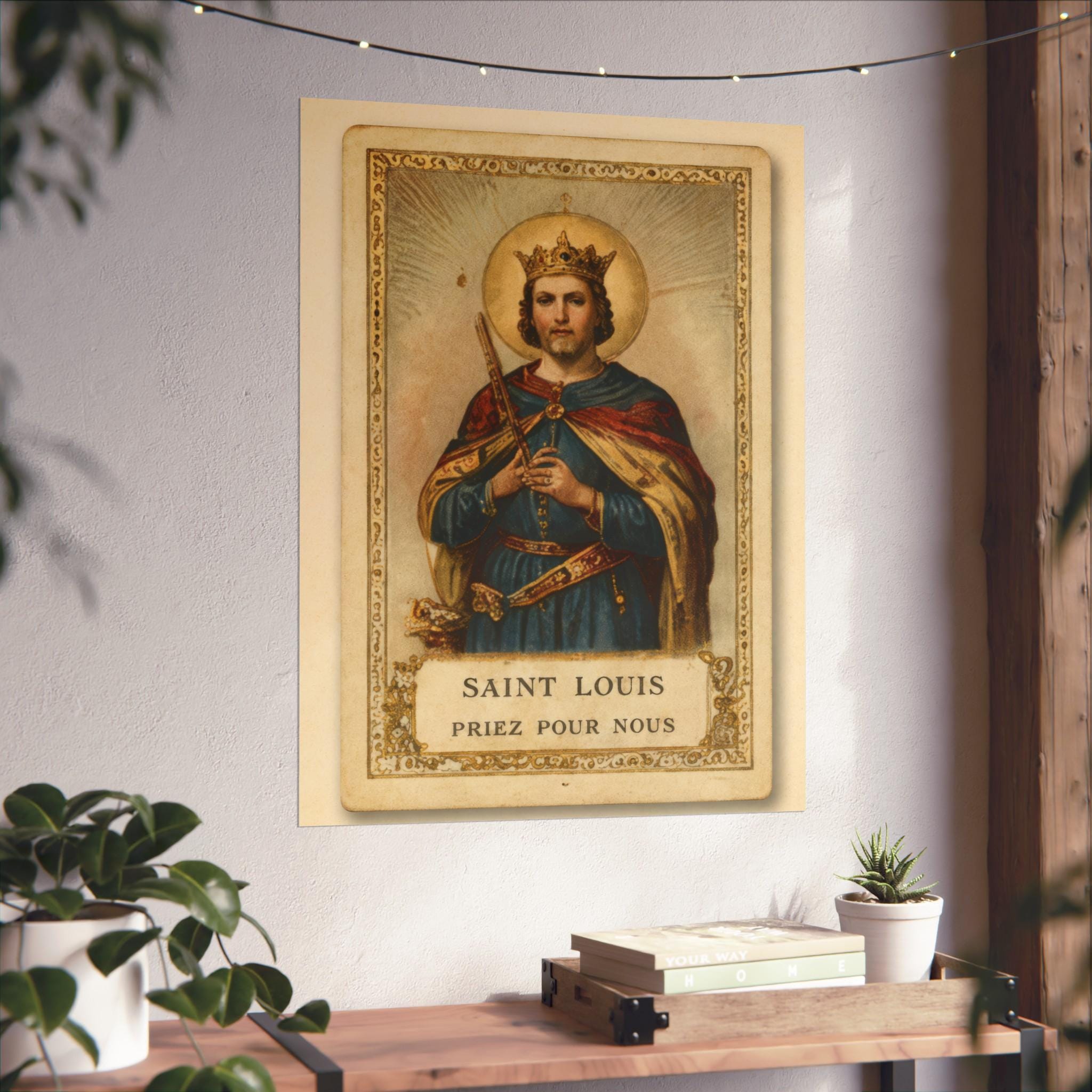 Saint Louis King of France Catholic Art Poster, Vintage Devotional Wall Print, Sacred Art Gift for Catholic Home