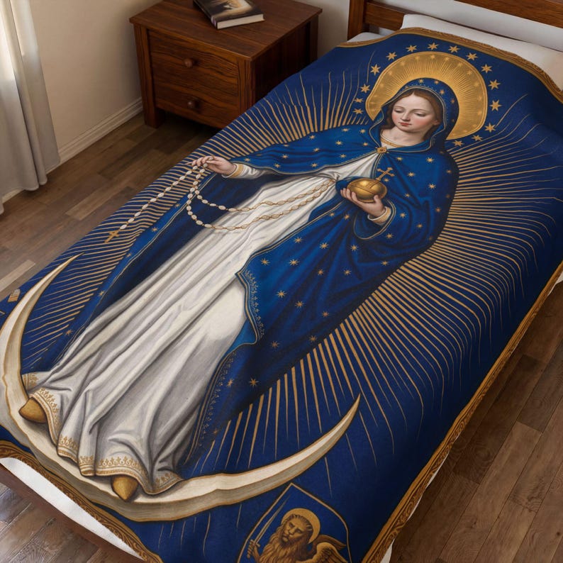 Blessed Virgin Mary Birthday Blanket, Nativity of Mary Feast Day Throw, September 8 Marian Gift for Catholic Home image 9