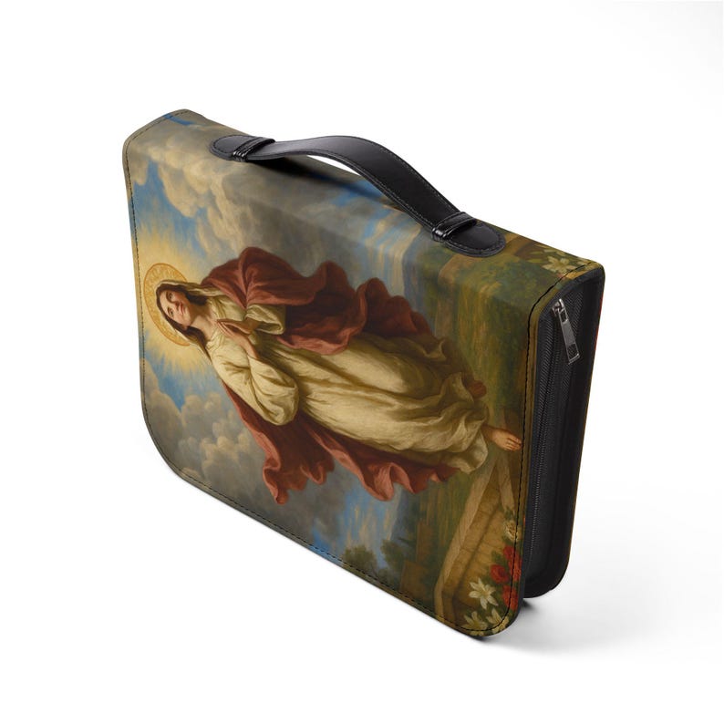 Assumption of Mary Bible Cover, Catholic Gift for Mom or Confirmation, Marian PU Leather Zip Bible Case image 18