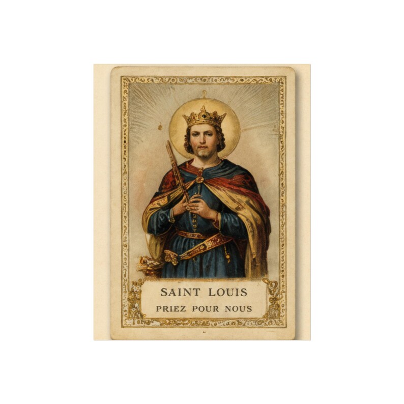 Saint Louis King of France Catholic Art Poster, Vintage Devotional Wall Print, Sacred Art Gift for Catholic Home image 3