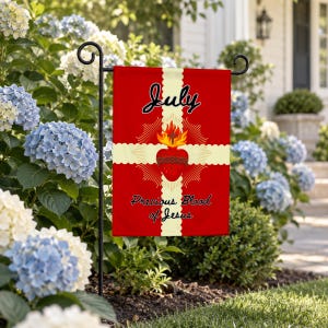 Sacred Heart Outdoor Banner, Precious Blood of Jesus Catholic Flag, Devotional Yard Decor