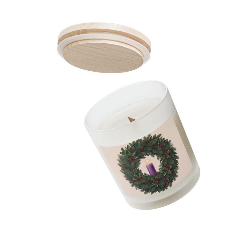 View of First Sunday of Advent frosted glass candle