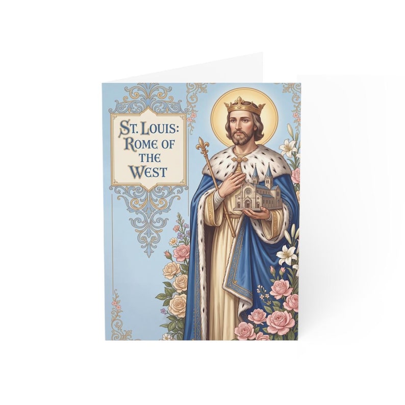 Saint Louis Greeting Card, Traditional Catholic King Louis IX Devotional Card image 1