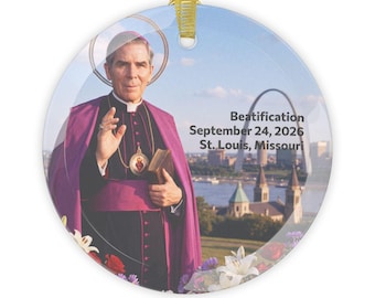 Fulton Sheen Christmas Ornament, Clear Glass Catholic Tree Decoration, Blessed Fulton Sheen Gift