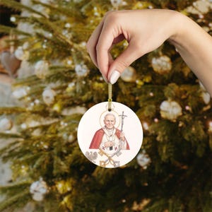 Adorno de cristal de Juan Pablo II, decoración navideña católica, regalo devocional papal imagen 4