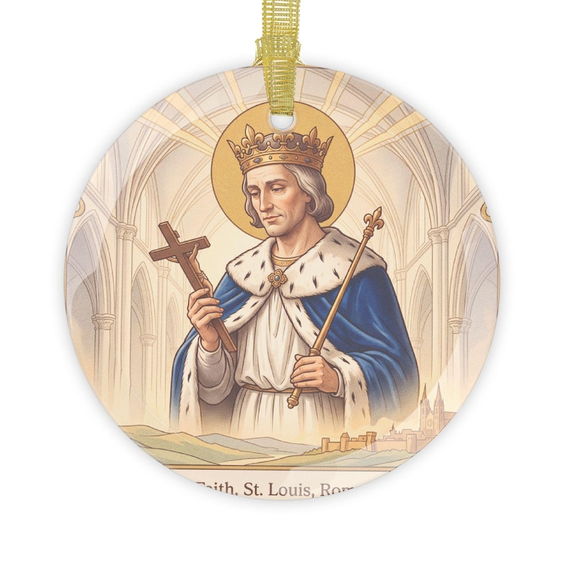 Saint Louis IX Glass Ornament, Catholic King Christmas Gift, St. Louis Rome of the West Keepsake image 1
