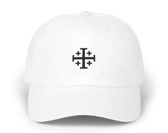 Jerusalem Cross Embroidered Cap, Catholic Crusader Knight Hat, Christian Gift for Dad Pastor Men