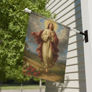 Assumption of Mary Garden Flag, Outdoor Catholic Yard Banner, Marian Devotional Gift for Home or Prayer Garden image 10