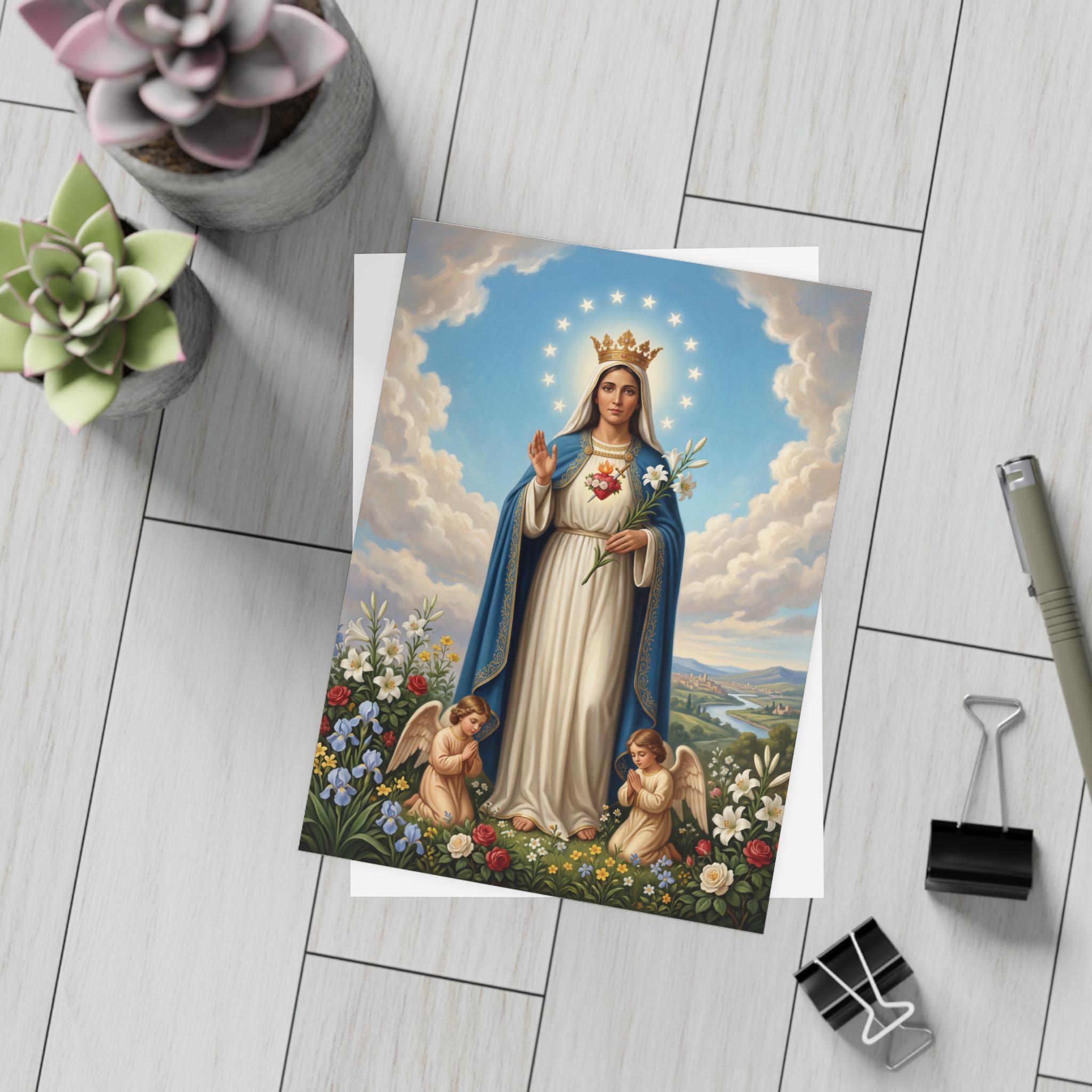 Queenship of Mary Note Cards, Marian Devotional Stationery, Blank Inside Catholic Greeting Cards