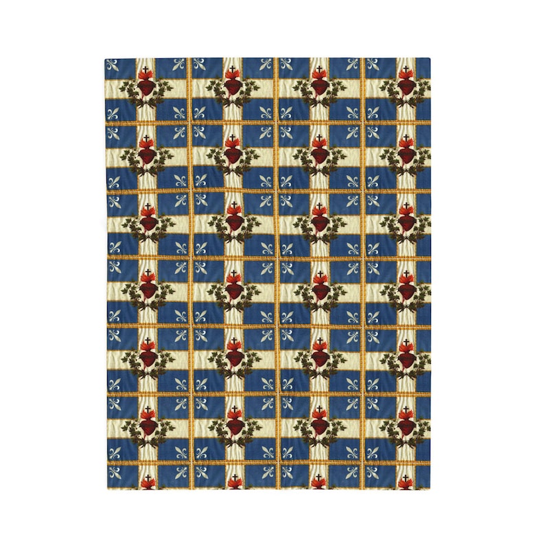Vendee French Sacred Heart Flag Blanket | Velveteen Plush Blanket image 2
