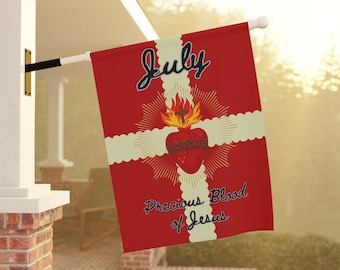 Sacred Heart Outdoor Banner, Precious Blood of Jesus Catholic Flag, Devotional Yard Decor