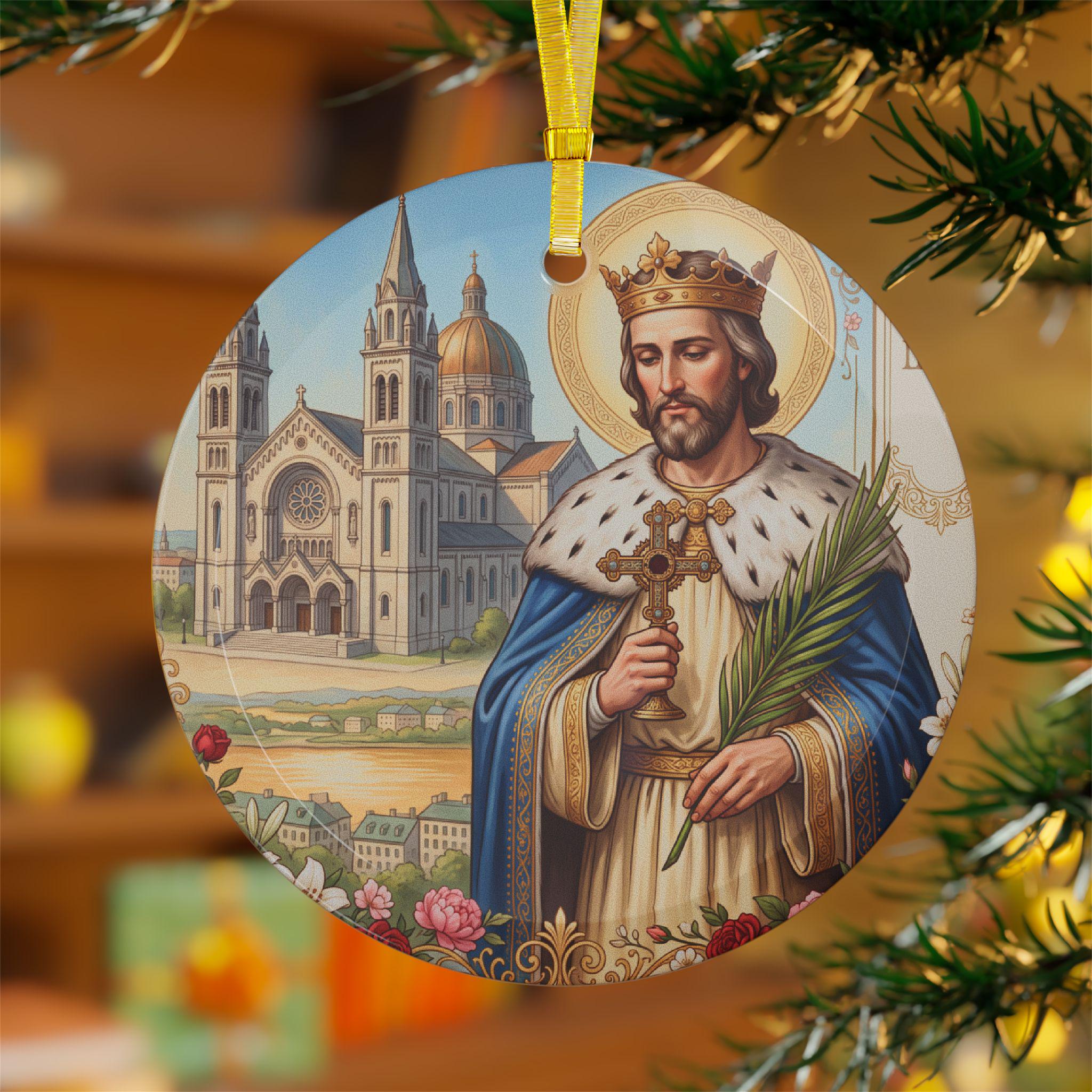 Saint Louis Ornament, King Louis IX Glass Christmas Ornament, Catholic Saint Devotional Gift