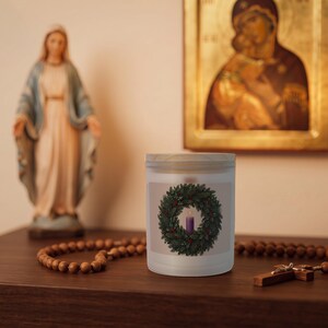 Detail of First Sunday of Advent frosted glass candle