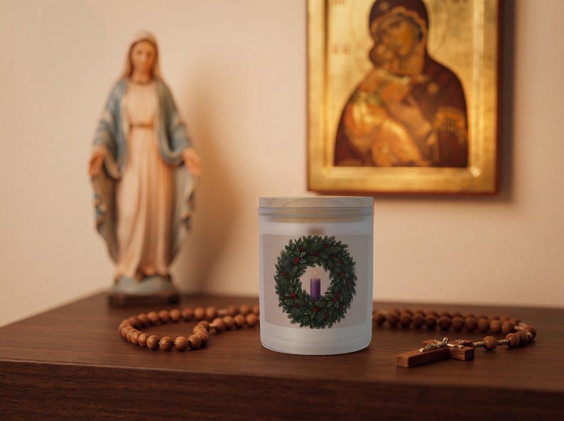 Detail of First Sunday of Advent frosted glass candle
