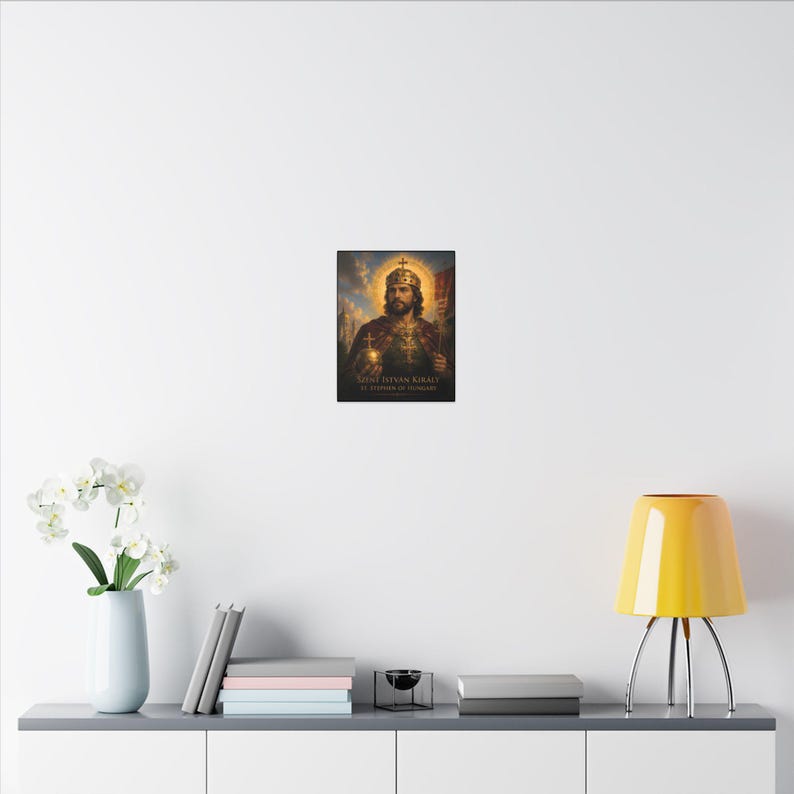 Arte mural católico húngaro, impresión en lienzo de San Esteban de Hungría, regalo de arte sacro para el hogar católico. imagen 12