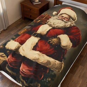 St. Nicholas Santa Claus Blanket, Catholic Christmas Gift, Vintage Holy Card Throw Blanket for Family image 2