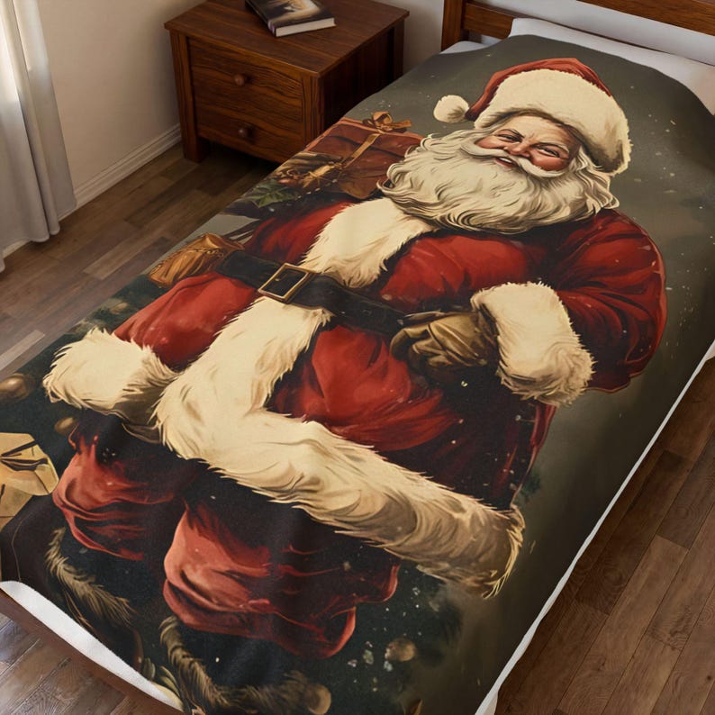 St. Nicholas Santa Claus Blanket, Catholic Christmas Gift, Vintage Holy Card Throw Blanket for Family image 2
