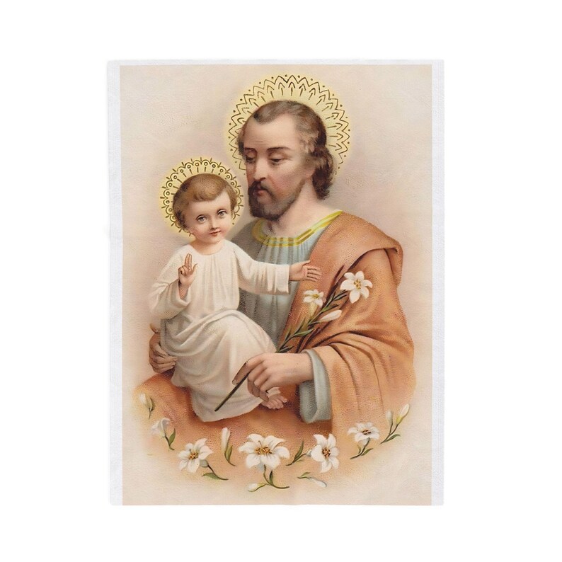 Sacred Art St. Joseph Blanket, Catholic Holy Family Velveteen Throw for Prayer or Home image 2