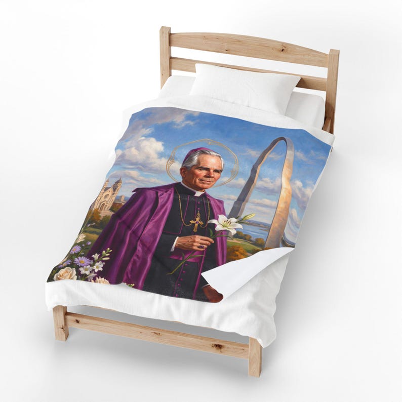 Blessed Fulton Sheen Blanket, Catholic Plush Throw, Archbishop Sheen Evangelization Keepsake Gift image 11