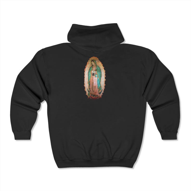 Our Lady of Guadalupe Jerusalem Cross Full Zip Hoodie, Catholic Gift for Him or Her image 2